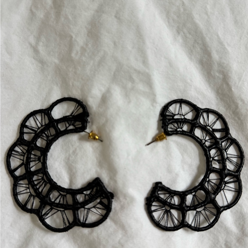 Anthropologie Black Lace Hoop Earrings